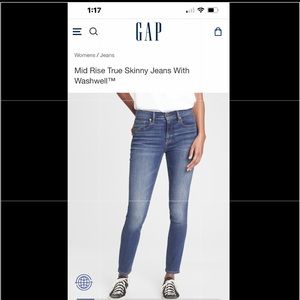 GAP Mid Rise True Skinny Jeans